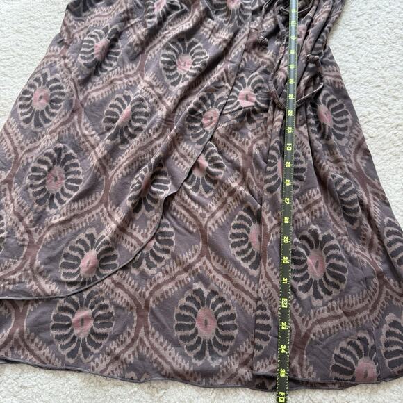 Fresh Produce Womens Large Wrap Dress Brown Pink Knit Stretch Midi Travel Resort - Picture 8 of 10